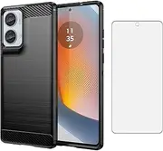 Asuwish Phone Case for Moto Edge 50 Fusion/G85/S50 Neo with Tempered Glass Screen Protector Cover and Cell Accessories Slim Silicone Motorola edge50Fusion edge50 5G Women Men Carbon Fiber Black