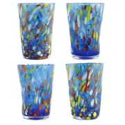 Set of Four 4 Murano Glass Drinking Tumbler Blue Multi Handmade Millefiori