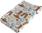 Baby Western Cowgirl Cowboy Changing Pad Covers for Boy Girl 32''x16'' Desert Cowboy Hat Boot Sun Cactus Fitted Diaper Changing Table Pad Sheets Soft Breathable Baby Change Table Mat