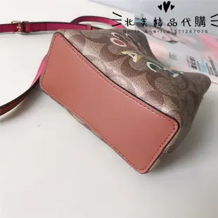 北美精品代購 COACH 6835 Mini 蔻馳新款 小號水桶包 字母印花小花朵單肩斜挎側背桶包 附購證