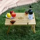 Engraved Foldable Bamboo 4 People Picnic Table & Crystal Wine Glasses