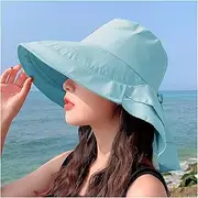 [TOMYEUS] Sun Hats Summer Sun Hat with Neck Protector and Shade Outdoor Travel Large Brim Women's Bucket Hat Beach Cap (Color : Sky Blue)