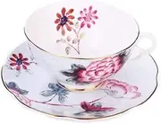 CFLNYC English Teasets, Fine Bone China Teacup and Saucer Set, Floral Cuckoo Design with Golden Rim, Coffee Cup and Saucer (Color : Multi-Colored, Size : 6.8oz)