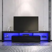ELEGANT TV Cabinet with Drawers Gloss Black Entertainment Unit Stand with RGB LED Light 2000mm