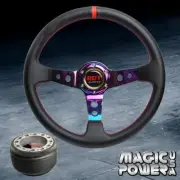 350mm Deep Dish Steering Wheel & Hub Adapter Civic EG Del Sol DC2 Neo Chrome