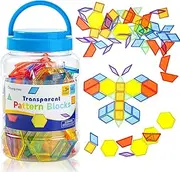 140 Pcs Translucent Plastic Pattern Blocks,Shape Blocks,Tanagram Puzzles for Kids,Translucent Toys,Light Table Manipulatives
