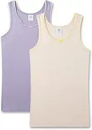 [Sanetta] Girls' Undershirt (Twin Pack) Off-White | High-Quality and Sustainable Undershirt for Girls Made of Cotton Mix Contents: Set of 2 Underwear for Girls