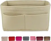 [DERANQIIUA] Tote Bag Purse Organizer Insert, Felt Bag Tote 2 Sizes for Speedy, Longchamp le pliage large tote insert felt purse zipper bag organizer (M Beige No Zipper-26 * 15 * 14cm)