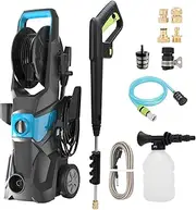 CHUCII 4000PSI Electric Pressure Washer, 3000W Power Washer with Spray Gun/Wheels/Foam Cannon/Water Pump Hose, Electric Power Cleaner Machine for Cars/Fences/Driveways/Patios/Home Cleaning (Blue)