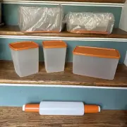 NOS Vintage Tupperware Pac N Store Set 1311, 1527, 713 With Orange Lids