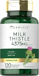 Milk Thistle Capsules | 4375mg | 200 Count | High Potency Extract | Vegetarian, Non-GMO, Gluten Free | by Carlyle