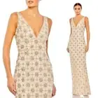 NWT Mac Duggal Formal Beaded Rhinestone Long Nude Evening Gown Dress 12 93744