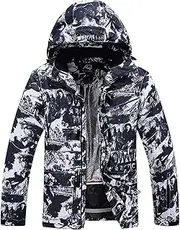 [UFROGE] Men's Ski Jacket, Winter Outdoor Windproof and Waterproof Warm Thickened Snowboard Ski Suit, for Mountaineering Traveling Skating Hooded Mountain Snow Coat (Color : Black, Size : X-Large)