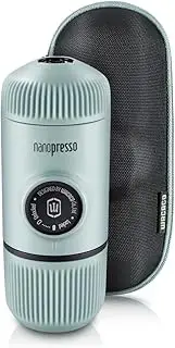 WACACO Nanopresso Portable Espresso Maker Bundled with Protective Case, Upgrade Version of Minipresso, Mini Travel Coffee Machine, Perfect for Camping, Travel and Office(New Elements Arctic Blue)