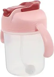 Ipetboom Elderly Sippy Cup Drinking Glasses Weighted Straw Sippy Cup Sippy Cup with Straw Adult Sippy Cups Hospital Cup Weighted Straw Cups Dysphagia Cups Weighted Sippy Cup Silica Gel Pink