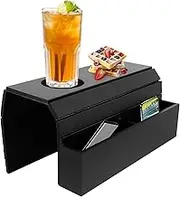 Bamboo Couch Arm Tray, Foldable Sofa Arm Tray, Sofa Armrest Trays Table for Couch, Chair Arm Chair Table Cup Holder for Drinks Snacks Remote Control Magazine (Black)