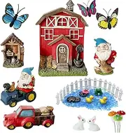 [BangBangDa] Miniature Fairy Garden Accessories - Garden Gnome Figurines House Set of 22PCS - Outdoor Resin Mini Gnomes Statue for Plant Pots Decor, Women Gardening Lover Birthday Gift