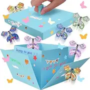 Butterfly Explosion Gift Box, DIY Unique Exploding Surprise Gift Box,Surprise Flying Butterfly Explosion Box for Mother's Day, Birthdays, Wedding, Anniversaries (Blue)