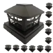 12 Pcs Black Solar Garden Cap Post Light 4X4 Plastic 2 Bright SMD LED Cap Light