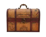 Vintage Wooden Jewelry Storage Box - Dust-Proof Organizer (Yellow Map, Large)