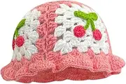 [Miqil] Women Crochet Bucket Hat Cute Flower Pattern Knitted Fisherman Hat Summer Trendy Outdoor Wide Brim Sun Cap