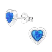 Silver Heart Opal Stud Earrings