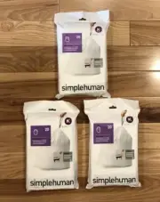 Lot of 3 Code K 20 Ct SIMPLEHUMAN Custom Fit Trash Bags Can Liners Refill Size