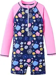 [UMELOK] Girls Long Sleeve Rash Guard One Piece Swimsuits with UV Protection Sunsuit