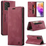 SupRShield For Samsung Galaxy A73 5G Case RFID Blocking Retro Flip Premium Leather Card Holder Wallet Cover - Red