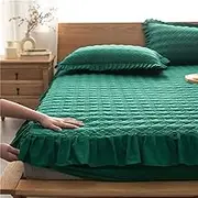 Cotton Fitted Sheet with 2 Pillowcase Thicken Solid Color Mattress Protector Cover with 15'' Deep Pocket Non-Slip Bed Sheet Ultra Soft Mattress Topper for Twin/Full/Queen/King Size