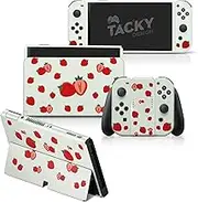 Tacky Design Strawberry Skin for Nintendo Switch OLED Skin - Vinyl 3M Green Nintendo Switch OLED Stickers Set - Switch OLED Skin for Console, Dock, Joy Con Wrap - Decal Full Wrap