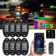 8 Pod RGB Neon LED Rock Light Control Glow Under Lamp For Offroad Car Truck Boat