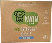 Kwin Clean Eco Detergent Sheets - Linen Scent - 100 Sheets (Up to 100 Washes) - Biodegradable, Plastic-Free, Hypoallergenic, Travel-Friendly