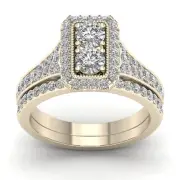 14K Yellow Gold 1ct TDW Diamond Two Stone Halo Bridal Set