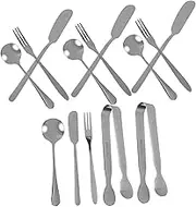 KICHOUSE 14pc Stainless Steel Cheese Knife Spatula Fork Set Honey Spoon Butter Spatula Charcuterie Board Utensils Kitchen Butter Cheese Spreader Home Kitchen Essentials