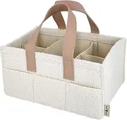 Teddy Sherpa Diaper Caddy - Beige Baby Nursery Organizer for Diapers and Essentials, Neutral Nursery, Portable Diaper Storage Basket