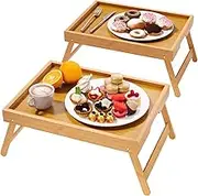 Fibogollo 2 Pack Bamboo Bed Tray Table with Folding Legs,Breakfast Trays,Serving Tray for Food and Snack,Laptop Trays for Working(Natural)