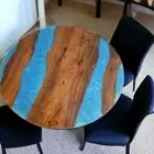 36"x36" Epoxy Table, Acacia Wood Table Top, Resin Coffee Table, River Desktop