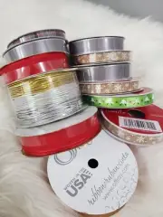12 Craft Ribbon Lot ~ Offray Celebrate it Snowflakes Silver Red Solid Patterns