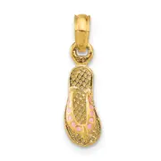 14K Yellow Gold 3D W/ Pink Enamel Single Flip-Flop Charm