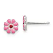 Sterling Silver Madi K Polished Pink & Red Enameled Flower Children'S Post Earrings