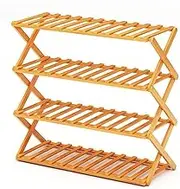 Foldable Bamboo Shoe Rack Multifunctional Free Standing Shoe Shelf Storage Organizer Without Assembly (Color : Black, Size : Large)