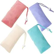 Healeved 4pcs Soap Bag Storage Mesh Soap Net Travel-friendly Pouch Drawstring for Foaming Bars Handmade Facial