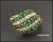 14K Yellow Gold Finish 2.50CT Round Cut Real Emerald Women Wedding Jewelry Ring