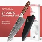 Full Tang Chef Knife 67 Layers Damascus Steel Wood Handle Hammered Beef Slicing