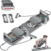 Upgraded Pilates Reformer Board, 6-in-1 Foldable Pilates Board with Resistance Bands, Full-Body Push-Up Board, Load Capacity 300kg, Automatic Rebound Ab Roller Wheel Pilates Equipment