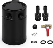 PQYRACING Compact Baffled 2-Port Oil Catch Can Tank M16×1.5 Inlet Outlet 160ml with Drain Valve