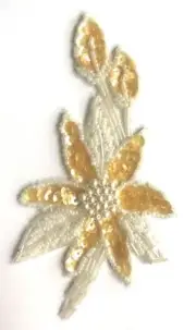 Yellow Large Flower Leaves Floral Beaded Sequined Sew-On Applique Craft Vintage
