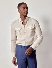 Hawes & Curtis Natural Pure Linen Slim Safari Shirt Size: XXXL