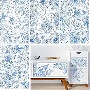 4 Sheets Blue Flower Rub on Transfers for Furniture Vintage Rub on Transfers Stickers for Crafts Classic Spring Summer Flowers Decoration Transfers for Home Office Scrapbooking Envelope Wood DIY Craft